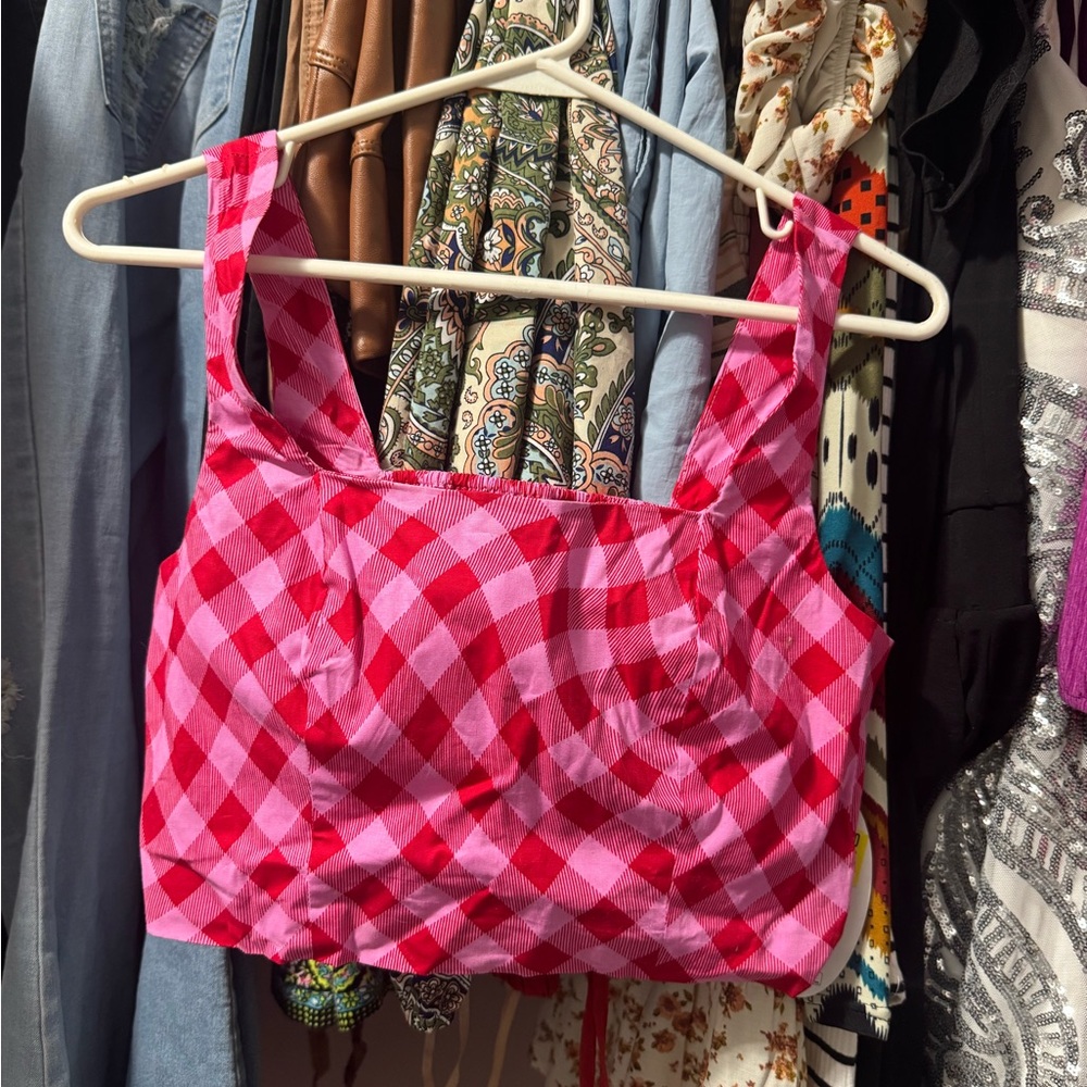 Pink and Red Checkered Crop Top